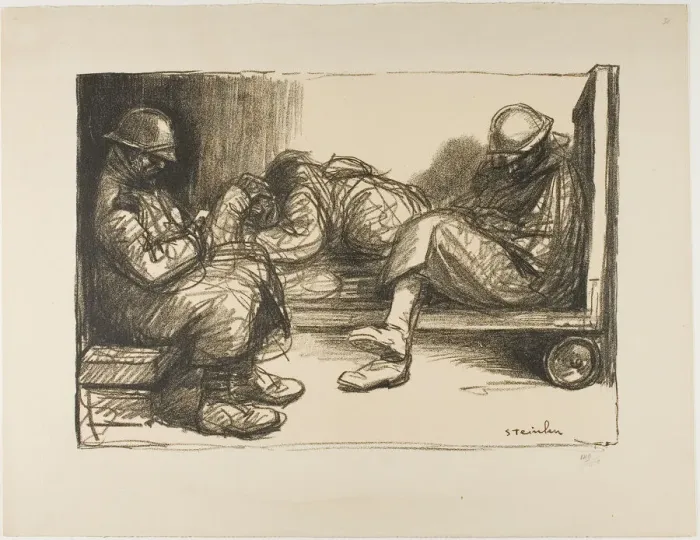 Framed Print : In the Dugout, 1915 / 17. Creator: Theophile Alexandre Steinlen Framed Print : In the Dugout, 1915 / 17. Creator: Theophile Alexandre Steinlen