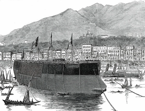 The Duilio, Italian Ironclad, recently launched at Castellamare, Bay of Naples, 1876. Creator: Unknown