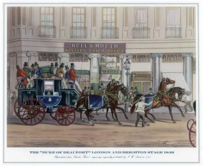 Framed Print : The Duke of Beaufort London and Brighton Stage, 1840, (1841). Artist: JW Land Framed Print : The Duke of Beaufort London and Brighton Stage, 1840, (1841). Artist: JW Land
