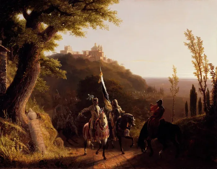 Framed Print : The Duke of Bourbon's Halt at La Riccia, on His March to the Assau Rome, May 3d, 1527, 1834. Creator: Robert Walter Weir Framed Print : The Duke of Bourbon's Halt at La Riccia, on His March to the Assau Rome, May 3d, 1527, 1834. Creator: Robert Walter Weir