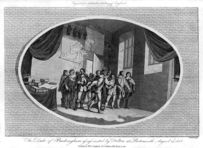 Framed Print : The Duke of Buckingham stabbed to death by John Felton, 23rd August 1628, (1792). Artist: Saunders Framed Print : The Duke of Buckingham stabbed to death by John Felton, 23rd August 1628, (1792). Artist: Saunders