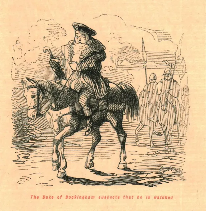 Framed Print : The Duke of Buckingham suspects that he is watched, 1897. Creator: John Leech Framed Print : The Duke of Buckingham suspects that he is watched, 1897. Creator: John Leech