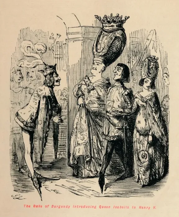 Framed Print : The Duke of Burgundy introducing Queen Isabella to Henry V, c1860, (c1860). Artist: John Leech Framed Print : The Duke of Burgundy introducing Queen Isabella to Henry V, c1860, (c1860). Artist: John Leech