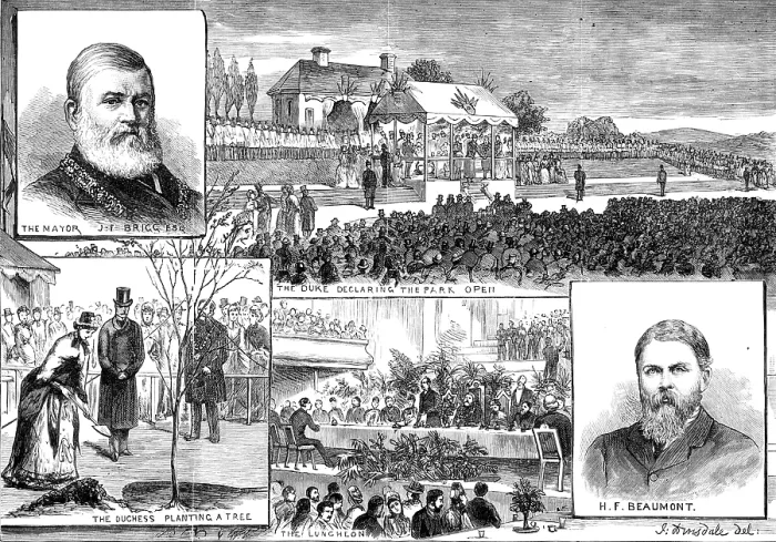 Framed Print : The Duke and Duchess of Albany at the opening of Beaumont Park, Huddersfield, 1883. Creator: Unknown Framed Print : The Duke and Duchess of Albany at the opening of Beaumont Park, Huddersfield, 1883. Creator: Unknown