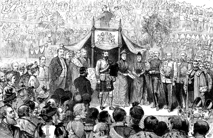 Framed Print : The Duke of Edinburgh declaring the Edinburgh International Exhibition open, 1890. Creator: Unknown Framed Print : The Duke of Edinburgh declaring the Edinburgh International Exhibition open, 1890. Creator: Unknown