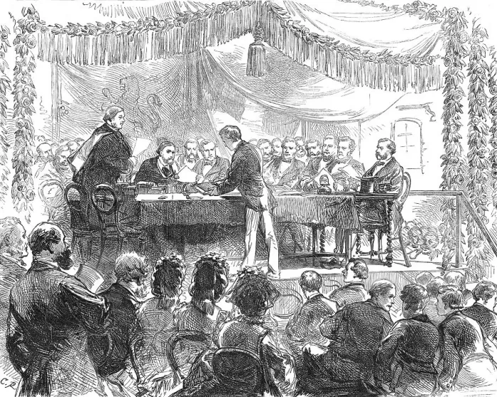 Framed Print : The Duke of Edinburgh presenting the prizes at the Royal Nayal School, New-Cross, 1871. Creator: C. R Framed Print : The Duke of Edinburgh presenting the prizes at the Royal Nayal School, New-Cross, 1871. Creator: C. R