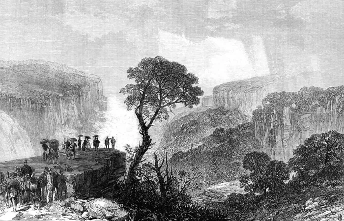 Framed Print : the Duke of Edinburgh at the Weatherboard Waterfalls...Blue Mountains, New South Wales, 1868. Creator: Unknown Framed Print : the Duke of Edinburgh at the Weatherboard Waterfalls...Blue Mountains, New South Wales, 1868. Creator: Unknown