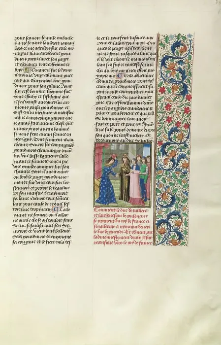 Framed Print : The Duke of Julich and the Archbishop of Cologne Meeting with the Duke of Gelders, c1380s. Creator: Master of the Copenhagen Caesar Framed Print : The Duke of Julich and the Archbishop of Cologne Meeting with the Duke of Gelders, c1380s. Creator: Master of the Copenhagen Caesar