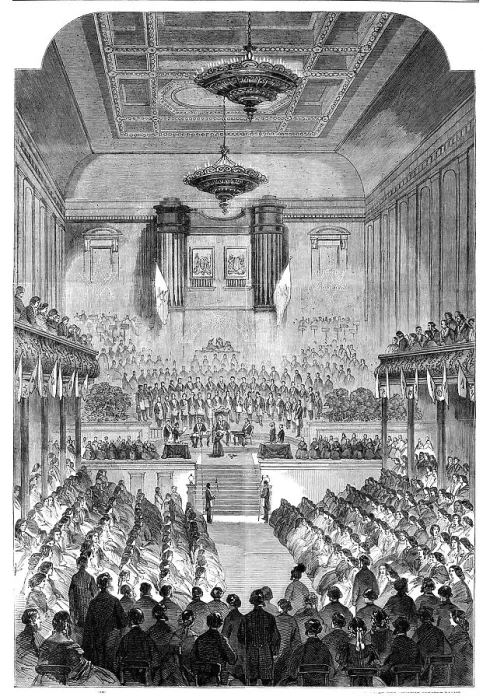 Framed Print : The Duke of Leinster presenting prizes to the children of the Masonic Female Orphan... 1862. Creator: Unknown Framed Print : The Duke of Leinster presenting prizes to the children of the Masonic Female Orphan... 1862. Creator: Unknown