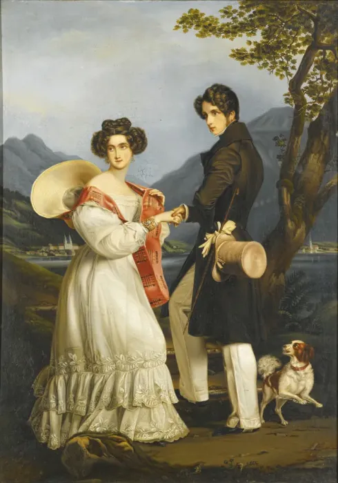 Framed Print : Duke Maximilian Joseph in Bavaria and Ludovika of Bavaria at Schloss Tegernsee. Artist: Stieler, Joseph Karl (1781-1858) Framed Print : Duke Maximilian Joseph in Bavaria and Ludovika of Bavaria at Schloss Tegernsee. Artist: Stieler, Joseph Karl (1781-1858)