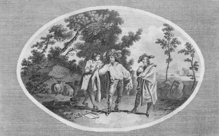Framed Print : The Duke of Monmouth exchanging Cloaths with a Shepherd... (1792). Creator: Samuel Sparrow Framed Print : The Duke of Monmouth exchanging Cloaths with a Shepherd... (1792). Creator: Samuel Sparrow