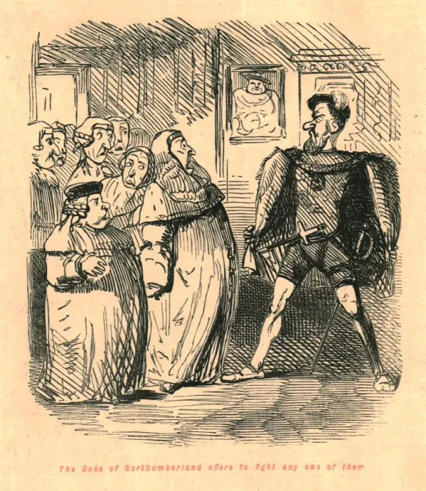 Framed Print : The Duke of Northumberland offers to fight any one of them, 1897. Creator: John Leech