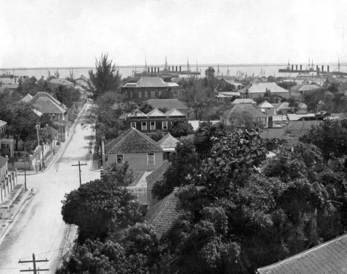 Framed Print : Duke Street and the harbour, Kingston, Jamaica, c1905. Artist: Adolphe Duperly & Son Framed Print : Duke Street and the harbour, Kingston, Jamaica, c1905. Artist: Adolphe Duperly & Son