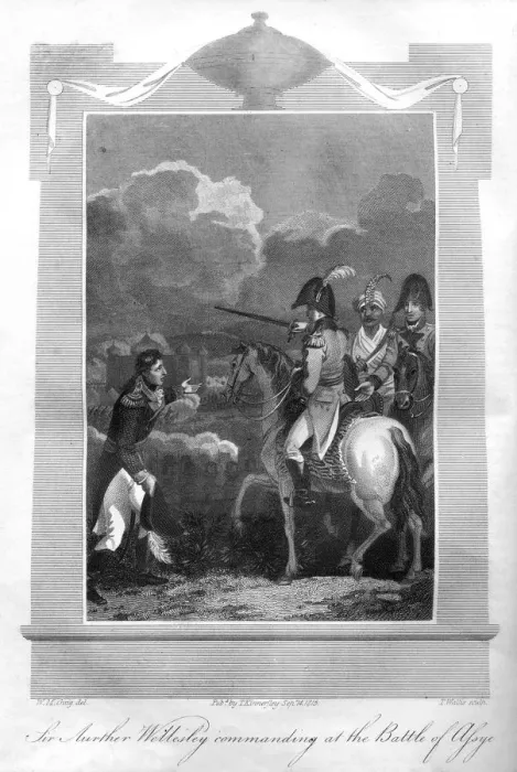 Framed Print : The Duke of Wellington commanding at the Battle of Assaye, 1816. Artist: T Wallis Framed Print : The Duke of Wellington commanding at the Battle of Assaye, 1816. Artist: T Wallis