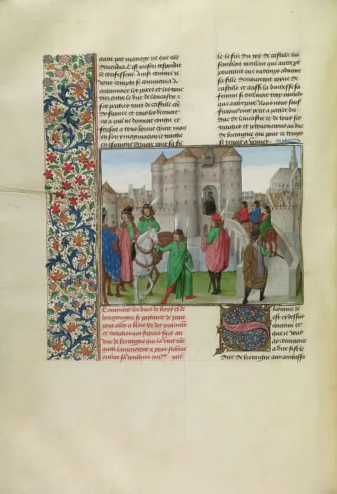 Framed Print : The Dukes of Berry and Burgundy Departing from Paris to Meet with the Duke of Bretagne; c1390ss. Creator: Master of the Getty Froissart Framed Print : The Dukes of Berry and Burgundy Departing from Paris to Meet with the Duke of Bretagne; c1390ss. Creator: Master of the Getty Froissart