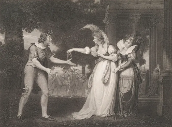 Framed Print : Before the Dukes Palace-Rosalind, Celia, Orlando, the Duke Framed Print : Before the Dukes Palace-Rosalind, Celia, Orlando, the Duke