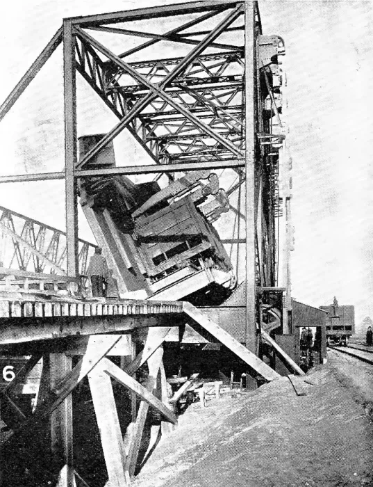 Framed Print : The dumper that overturns a coal-truck every two minutes...remarkable machine... 1909. Creator: Blauvelt