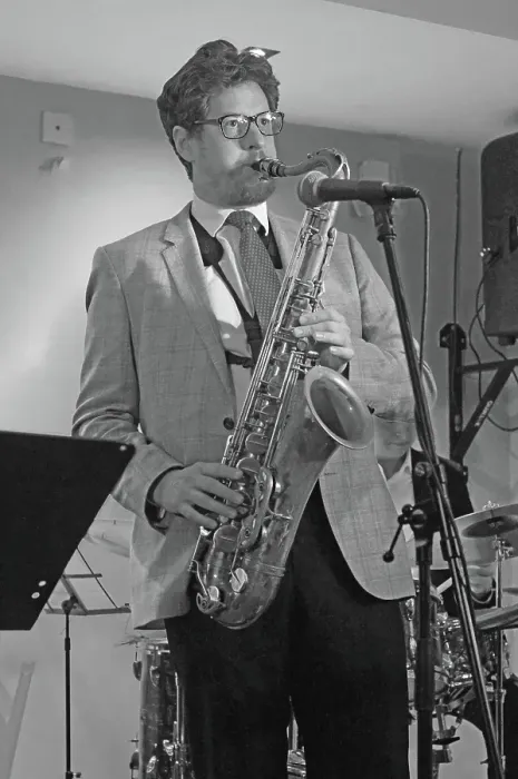 Framed Print : Duncan Hemstock, Davison-Hemstock Quintet, Spike's Place, Beckenham, Kent, 2024. Creator: Brian O'Connor Framed Print : Duncan Hemstock, Davison-Hemstock Quintet, Spike's Place, Beckenham, Kent, 2024. Creator: Brian O'Connor