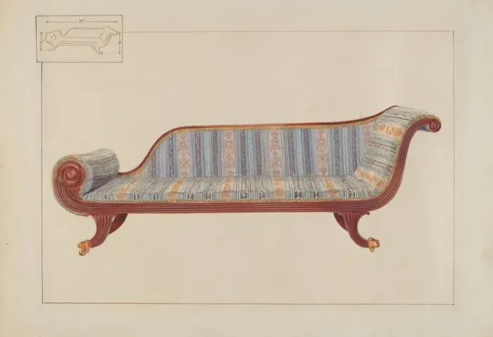 Framed Print : Duncan Phyfe Sofa, c. 1937. Creator: Edward L Loper Framed Print : Duncan Phyfe Sofa, c. 1937. Creator: Edward L Loper