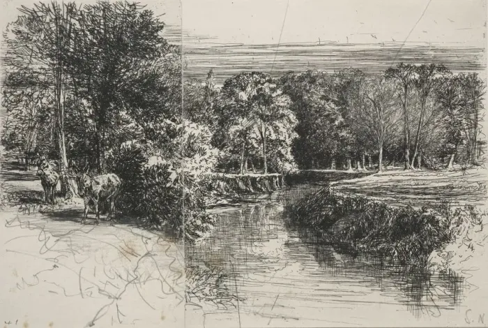 Framed Print : Dundrum River and the Two Asses, 1863. Creator: Francis Seymour Haden (British, 1818-1910) Framed Print : Dundrum River and the Two Asses, 1863. Creator: Francis Seymour Haden (British, 1818-1910)