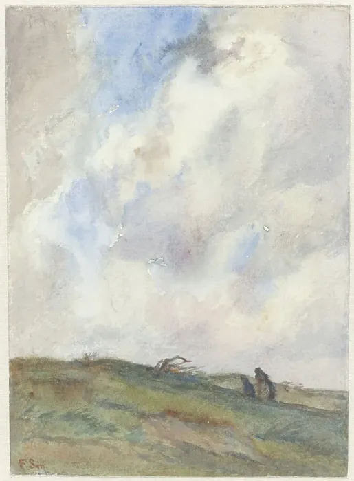 Framed Print : Dune landscape in a storm with two figures, 1872-1944. Creator: Frans Smissaert Framed Print : Dune landscape in a storm with two figures, 1872-1944. Creator: Frans Smissaert