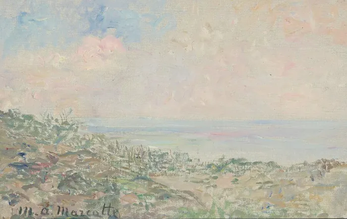 Framed Print : Dunes with seascape, 1879-1918. Creator: Marie Antoinette Marcotte Framed Print : Dunes with seascape, 1879-1918. Creator: Marie Antoinette Marcotte