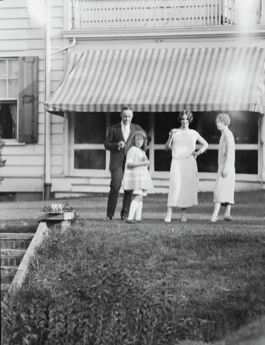 Framed Print : Dunning family, standing outside house, 1925 July 9. Creator: Arnold Genthe Framed Print : Dunning family, standing outside house, 1925 July 9. Creator: Arnold Genthe