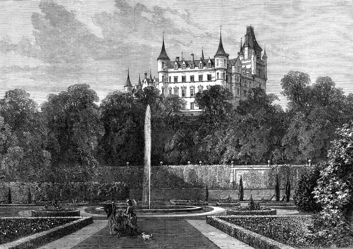 Framed Print : Dunrobin Castle, the seat of the Duke of Sutherland, visited by the Queen, 1872. Creator: William James Palmer Framed Print : Dunrobin Castle, the seat of the Duke of Sutherland, visited by the Queen, 1872. Creator: William James Palmer