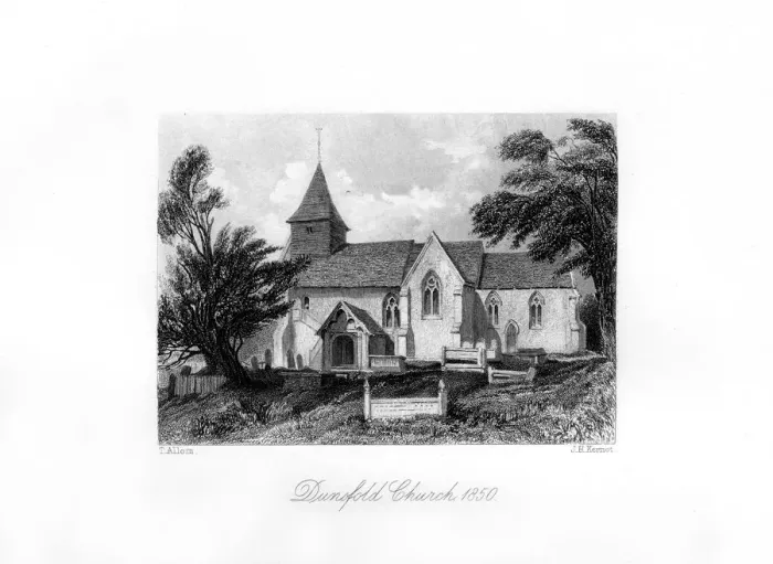 Framed Print : Dunsfold Church, Surrey, 1850. Artist: J H Kernot Framed Print : Dunsfold Church, Surrey, 1850. Artist: J H Kernot
