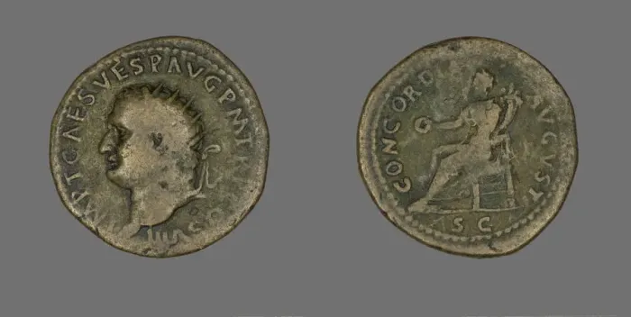 Framed Print : Dupondius (Coin) Portraying Emperor Vespasian, 69-79. Creator: Unknown Framed Print : Dupondius (Coin) Portraying Emperor Vespasian, 69-79. Creator: Unknown