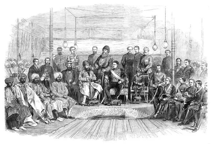Framed Print : The Durbar at Umballah: meeting of the Governor-General of India and the Ameer of Cabul, 1869. Creator: Unknown Framed Print : The Durbar at Umballah: meeting of the Governor-General of India and the Ameer of Cabul, 1869. Creator: Unknown