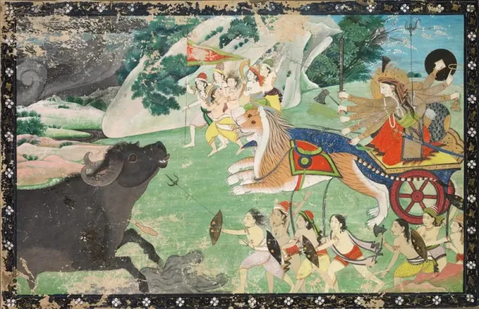 Framed Print : Durga Slaying Mahisha, c. 1830. Creator: Unknown Framed Print : Durga Slaying Mahisha, c. 1830. Creator: Unknown