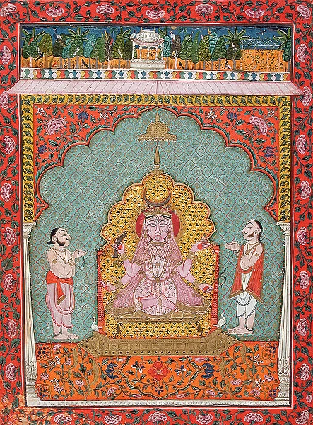 Durga Being Worshipped by Two Devotees (image 1 of 3), c1850. Creator: Unknown