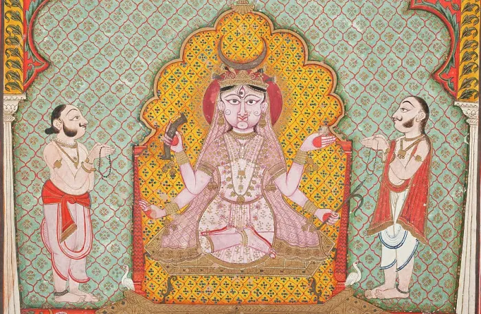 Framed Print : Durga Being Worshipped by Two Devotees (image 2 of 3), c1850. Creator: Unknown Framed Print : Durga Being Worshipped by Two Devotees (image 2 of 3), c1850. Creator: Unknown