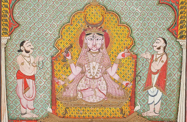 Durga Being Worshipped by Two Devotees (image 2 of 3), c1850. Creator: Unknown