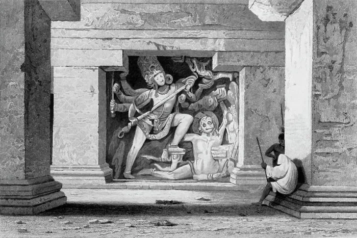 Framed Print : Dus Awtar, Caves of Ellora, 1834. Creator: George Cattermole Framed Print : Dus Awtar, Caves of Ellora, 1834. Creator: George Cattermole