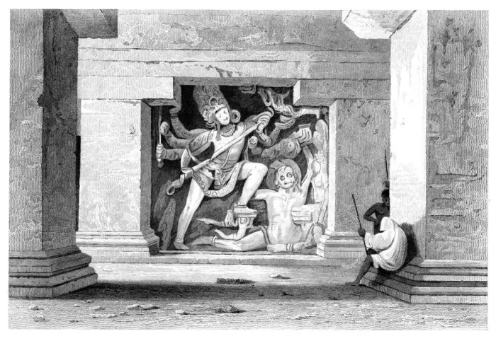 Framed Print : Dus Awtar, Caves of Ellora, India, early 19th century. Artist: William Woolnoth Framed Print : Dus Awtar, Caves of Ellora, India, early 19th century. Artist: William Woolnoth