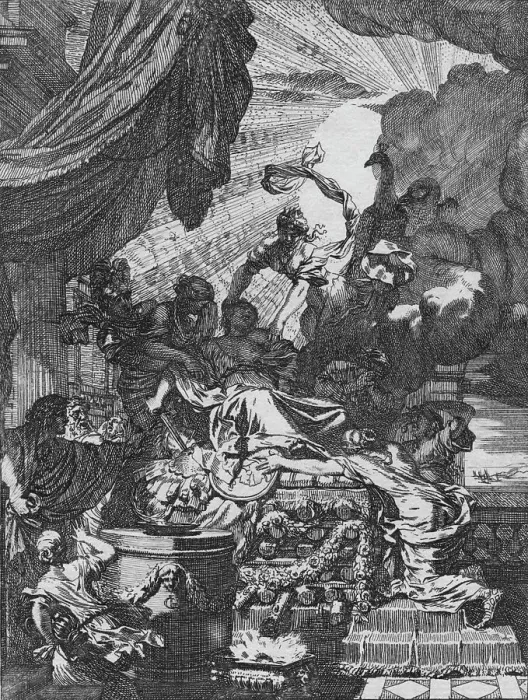 Framed Print : Dus deerlyk fneuvelde Kartagoos koningin?, 1668. Artist: Gerard de Lairesse Framed Print : Dus deerlyk fneuvelde Kartagoos koningin?, 1668. Artist: Gerard de Lairesse