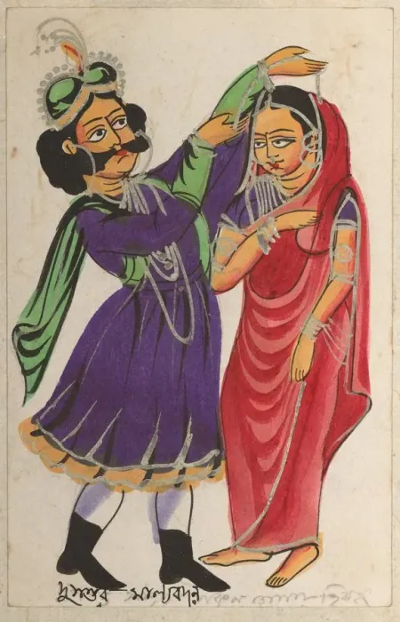 Framed Print : Dusmanta Garlanding Shakumtala, 1800s. Creator: Unknown Framed Print : Dusmanta Garlanding Shakumtala, 1800s. Creator: Unknown