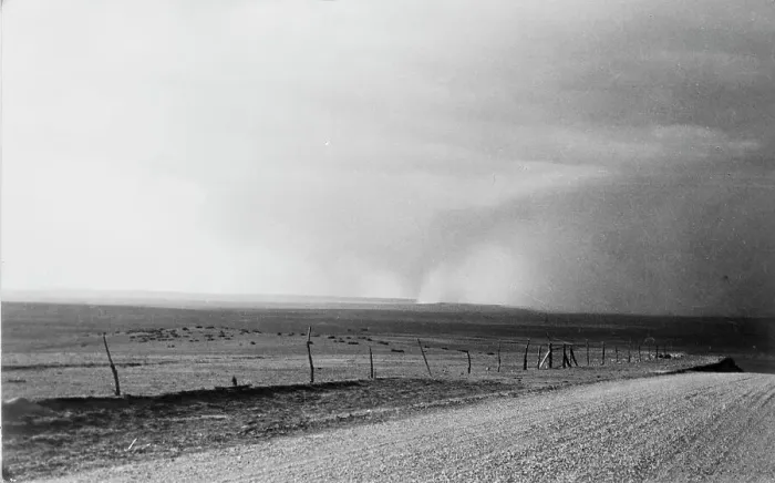 Framed Print : Dust storm near Mills, New Mexico, 1935. Creator: Dorothea Lange Framed Print : Dust storm near Mills, New Mexico, 1935. Creator: Dorothea Lange