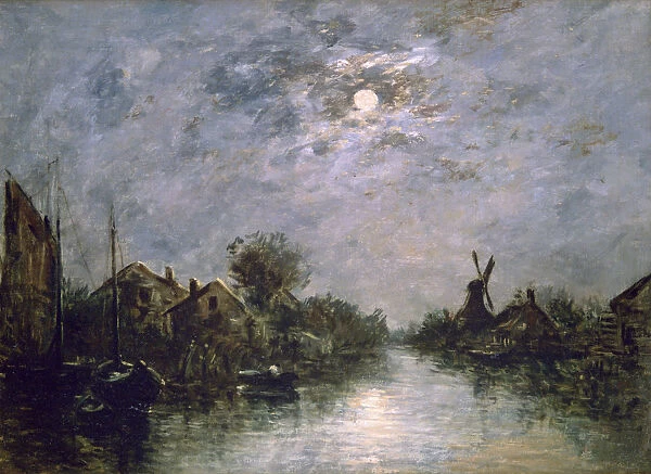 Dutch Channel in the Moonlight, c1840-1891. Artist: Johan Barthold Jongkind