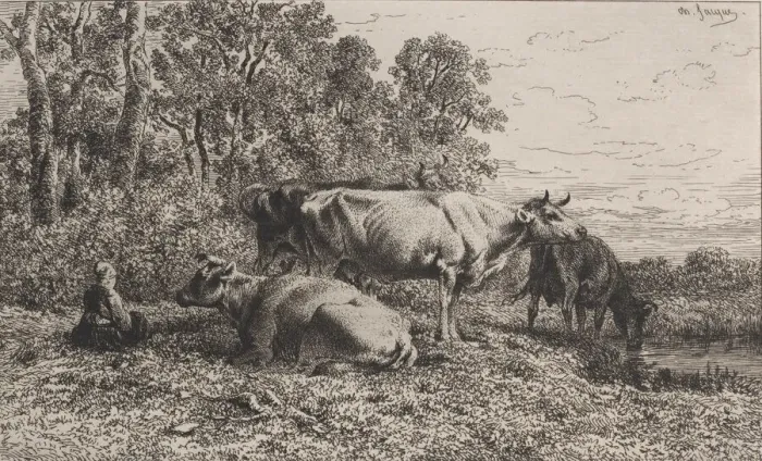 Framed Print : Dutch Cows, 1864. Creator: Charles Emile Jacque Framed Print : Dutch Cows, 1864. Creator: Charles Emile Jacque