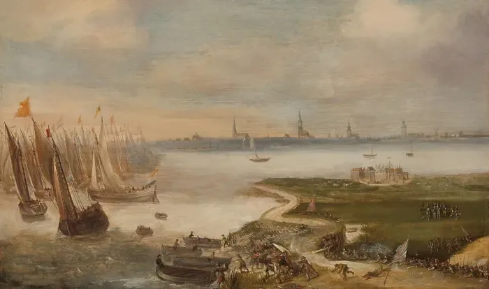 Framed Print : The Dutch Defeat at the Blokkersdijk, near Antwerp, 1605, c.1610-c.1615. Creator: Anon Framed Print : The Dutch Defeat at the Blokkersdijk, near Antwerp, 1605, c.1610-c.1615. Creator: Anon