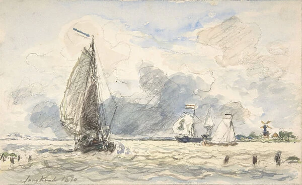 Dutch Fishing Boats, Verso: Sketches of Boats, 1870. Creator: Johan Barthold Jongkind
