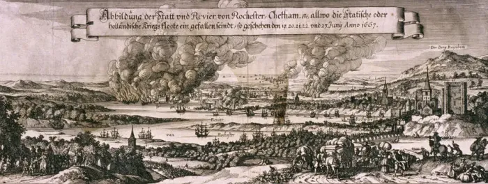 Framed Print : Dutch fleet sailing up the Medway River to bombard Chatham and Rochester in 1667, c1667 Framed Print : Dutch fleet sailing up the Medway River to bombard Chatham and Rochester in 1667, c1667