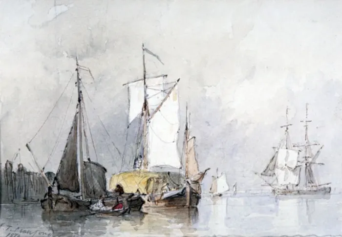 Framed Print : A Dutch Hay Barge, 1870. Artist: Edmund Thornton Crawford Framed Print : A Dutch Hay Barge, 1870. Artist: Edmund Thornton Crawford