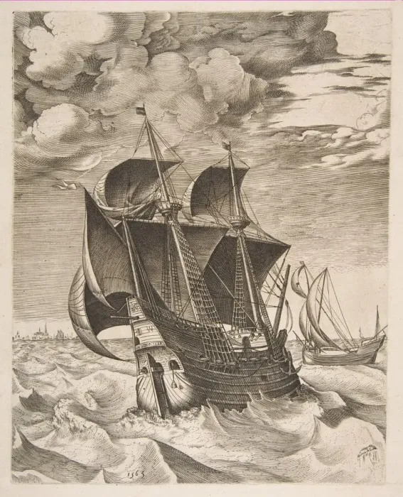 Framed Print : A Dutch Hulk and a Boeier from The Sailing Vessels, 1565 Framed Print : A Dutch Hulk and a Boeier from The Sailing Vessels, 1565