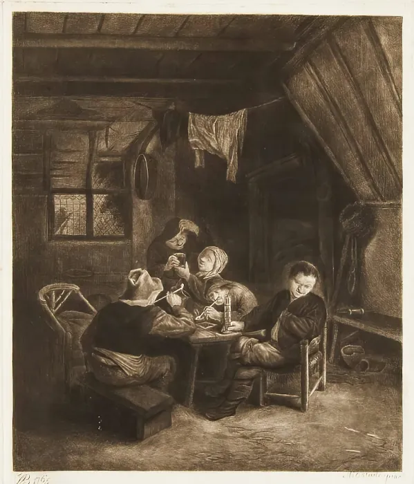 Framed Print : Dutch Interior with Peasants Drinking and Smoking, (c1640s), 1765. Creator: William Baillie Framed Print : Dutch Interior with Peasants Drinking and Smoking, (c1640s), 1765. Creator: William Baillie