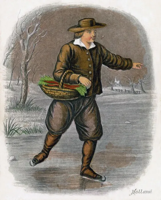 Framed Print : Dutch Man Skating with a Basket of Vegatables, 1809. Artist: W Dickes Framed Print : Dutch Man Skating with a Basket of Vegatables, 1809. Artist: W Dickes