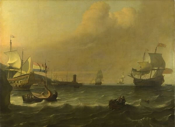 Dutch Men-of-war entering a Mediterranean Port, 1681. Artist: Bakhuizen, Ludolf (1630-1708)